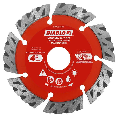 Diablo DMADST0400 4 in. Diamond Segmented Turbo Cut - Off Discs for Masonry - Mississauga Hardware Centre Inc