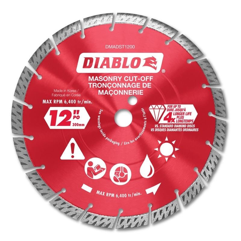 Diablo DMADST1200 12 in. Diamond Segmented Turbo Cut - Off Discs for Masonry - Mississauga Hardware Centre Inc