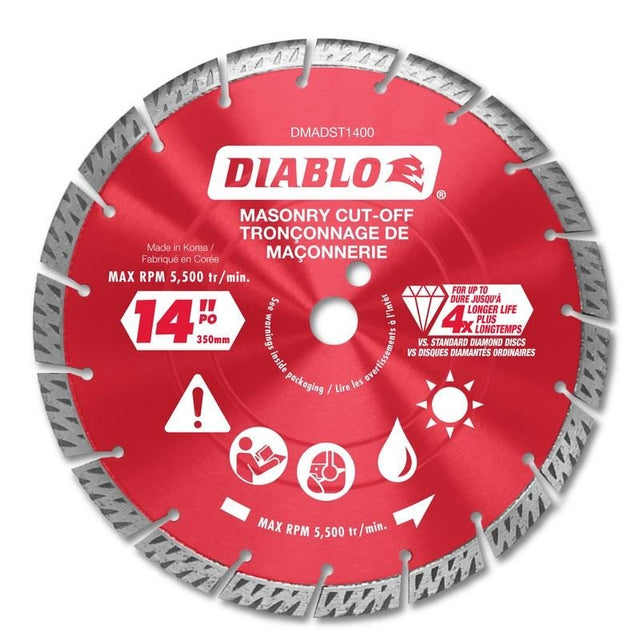 Diablo DMADST1400 14 in. Diamond Segmented Turbo Cut - Off Discs for Masonry - Mississauga Hardware Centre Inc