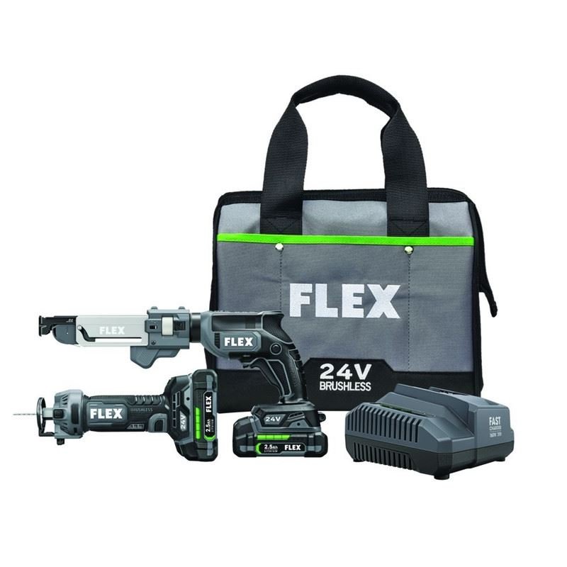 FLEX FXM203 - 2A 24V Brushless Drywall Screw Gun w/ magazine and Cut Out Tool Kit - Mississauga Hardware Centre Inc