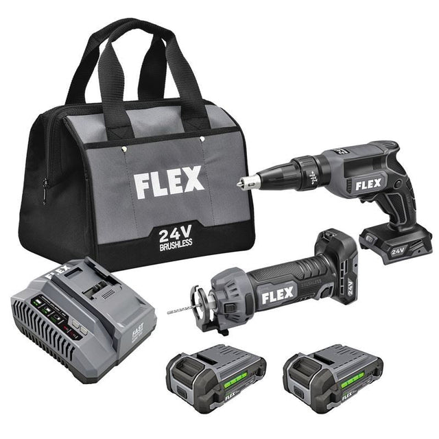 FLEX FXM203 - 2AA 2 Tool Combo Kit, Drywall Screw Gun and Cut Out Tool - Mississauga Hardware Centre Inc