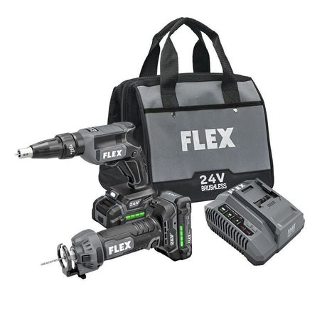 FLEX FXM203 - 2AA 2 Tool Combo Kit, Drywall Screw Gun and Cut Out Tool - Mississauga Hardware Centre Inc