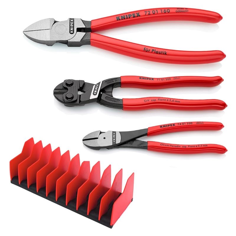 Knipex 9K 00 80 137 US - 3 Piece Cutting Pilers set - with FREE 10 Piece Tool Holder - Mississauga Hardware Centre Inc
