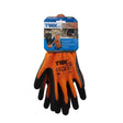 KNITTED POLYESTER GLOVES ORANGE WITH LATEX FOAM BLACK PALM - Mississauga Hardware Centre Inc