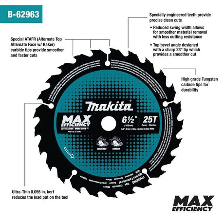 Makita B - 62963 6â€‘1/2in 25T Carbideâ€‘Tipped Max Efficiency Circular Saw Blade - Mississauga Hardware Centre IncMakitaB-62963