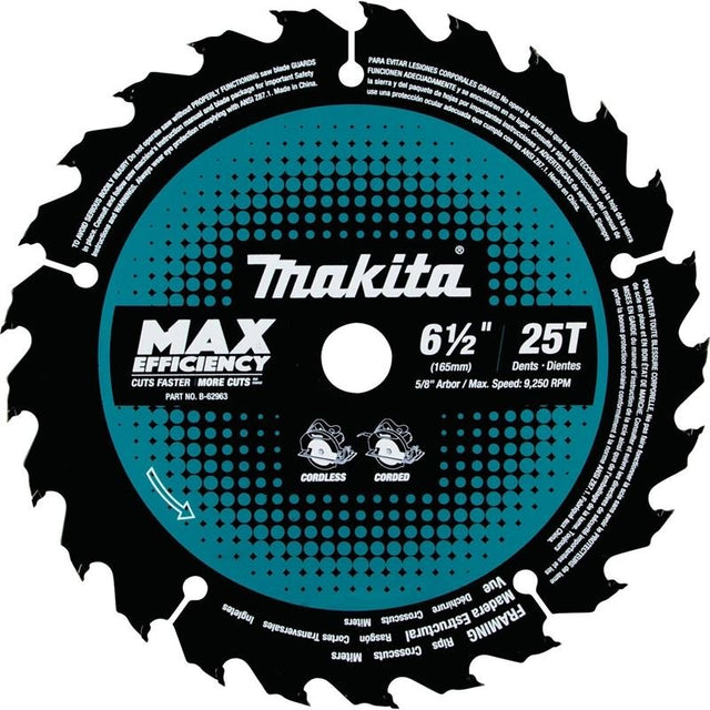Makita B - 62963 6â€‘1/2in 25T Carbideâ€‘Tipped Max Efficiency Circular Saw Blade - Mississauga Hardware Centre IncMakitaB-62963
