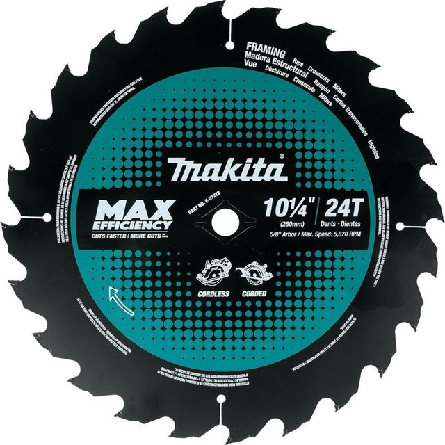 MAKITA E - 07272 10 - 1/4 in 24T Carbide Tipped Max Efficiency Circular Saw Blade, Framing - Mississauga Hardware Centre IncMakitaE-07272