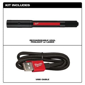 Milwaukee 2010R Rechargeable 250L Penlight w/ Laser - Mississauga Hardware Centre Inc