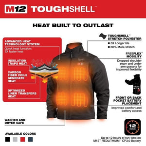 Milwaukee 204B - 21 M12 Heated TOUGHSHELL Jacket - Black - Mississauga Hardware Centre Inc