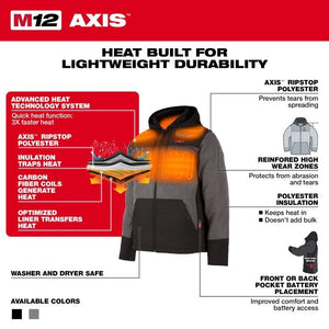Milwaukee 205G - 21 M12 HEATED AXIS HOODED JACKET - Mississauga Hardware Centre Inc
