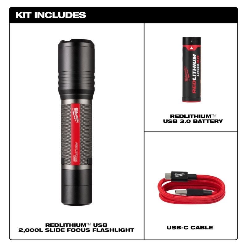 Milwaukee 2162 - 21 RLUSB 2000L SLIDE FOCUS FLASHLIGHT - Mississauga Hardware Centre Inc