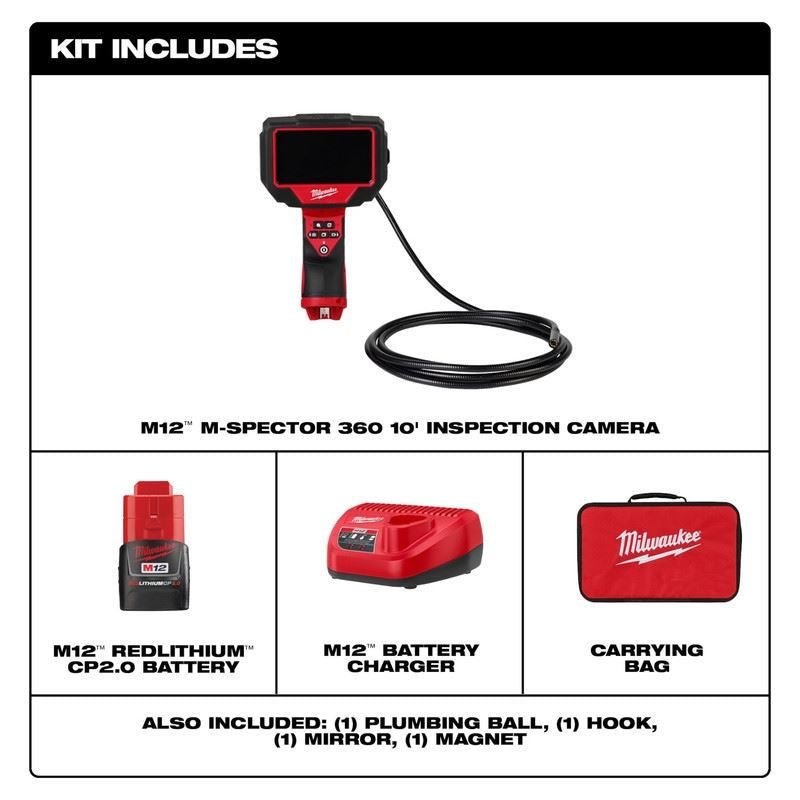 Milwaukee 2324 - 21 M12 M - Spector 360 10ft Inspection Camera - Mississauga Hardware Centre Inc