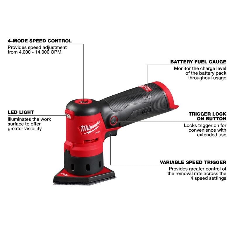 Milwaukee 2531 - 20 M12 FUEL Orbital Detail Sander - Mississauga Hardware Centre Inc