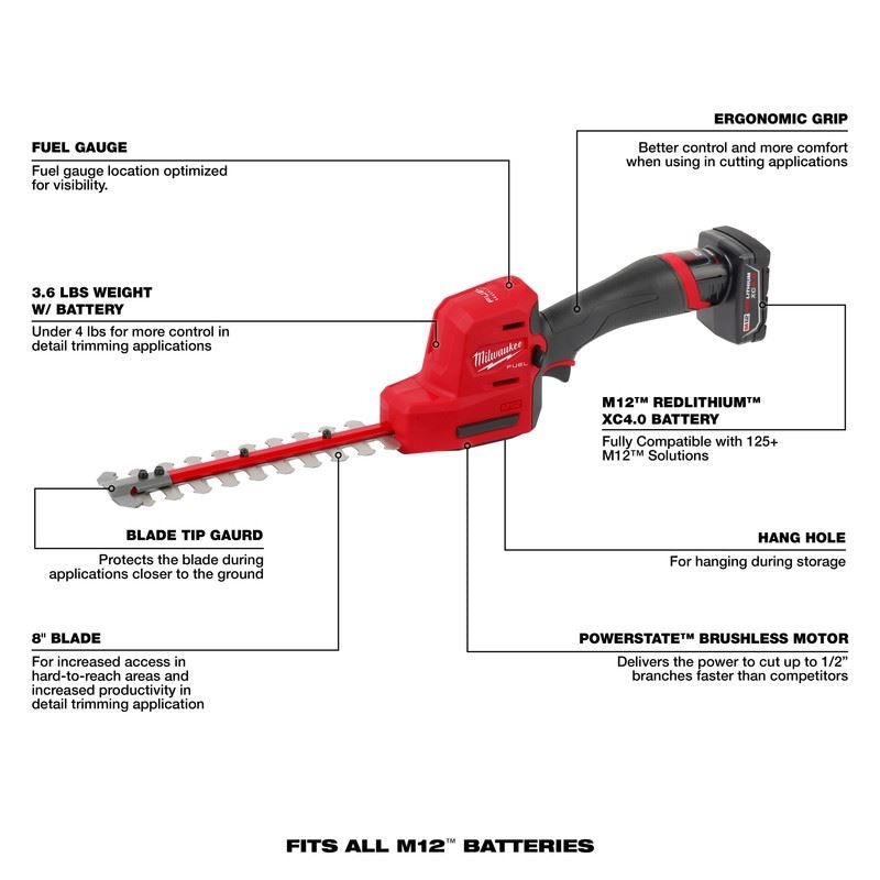 Milwaukee 2533 - 21 M12 FUEL 8in Hedge Trimmer - Mississauga Hardware Centre Inc