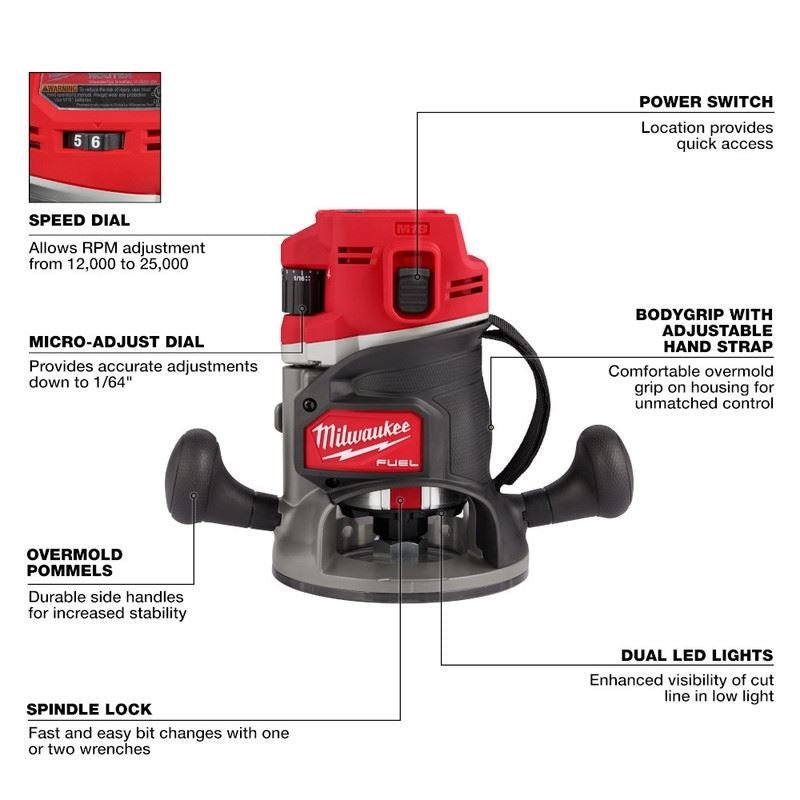 Milwaukee 2838 - 20 M18 FUEL 18 Volt Lithium - Ion Brushless Cordless 1/2in Router - Tool Only - Mississauga Hardware Centre Inc