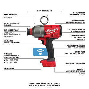 Milwaukee 2865 - 20 M18 FUEL 7/16in Hex Utility HTIW w/ ONE - KEY (Tool Only) - Mississauga Hardware Centre Inc