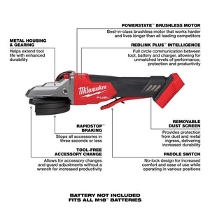 Milwaukee 2886 - 20 M18 FUEL 5in Flathead Braking Grinder, Paddle Switch No - Lock - Mississauga Hardware Centre Inc