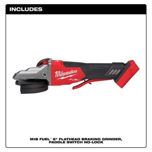 Milwaukee 2886 - 20 M18 FUEL 5in Flathead Braking Grinder, Paddle Switch No - Lock - Mississauga Hardware Centre Inc