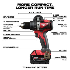 Milwaukee 2893 - 22 M18 Brushless 2 - Tool Combo Kit, Hammer Drill/ 3 - Speed Impact Driver - Mississauga Hardware Centre Inc