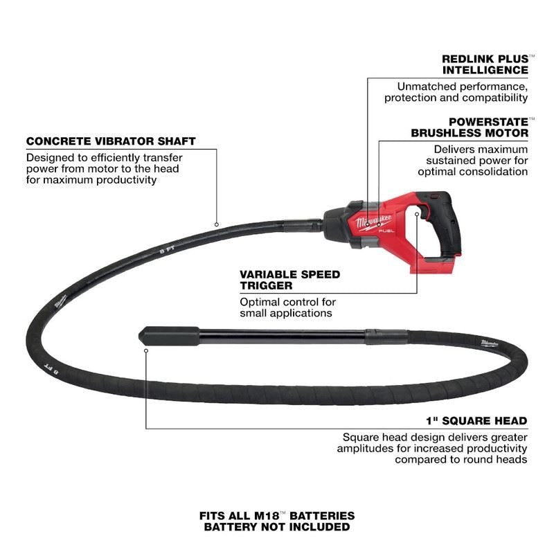 Milwaukee 2911 - 20 M18 FUEL 8ft Concrete Pencil Vibrator - Mississauga Hardware Centre Inc