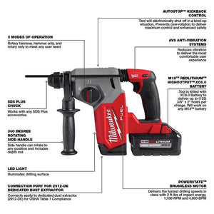 Milwaukee 2912 - 22 M18 FUEL 1 in SDS Plus Rotary Hammer Kit - Mississauga Hardware Centre Inc