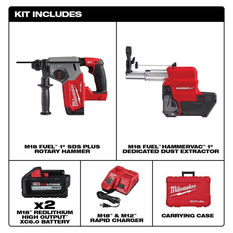 Milwaukee 2912 - 22DE M18 FUEL 1 in SDS Plus Rotary Hammer Dust Extractor Kit - Mississauga Hardware Centre Inc