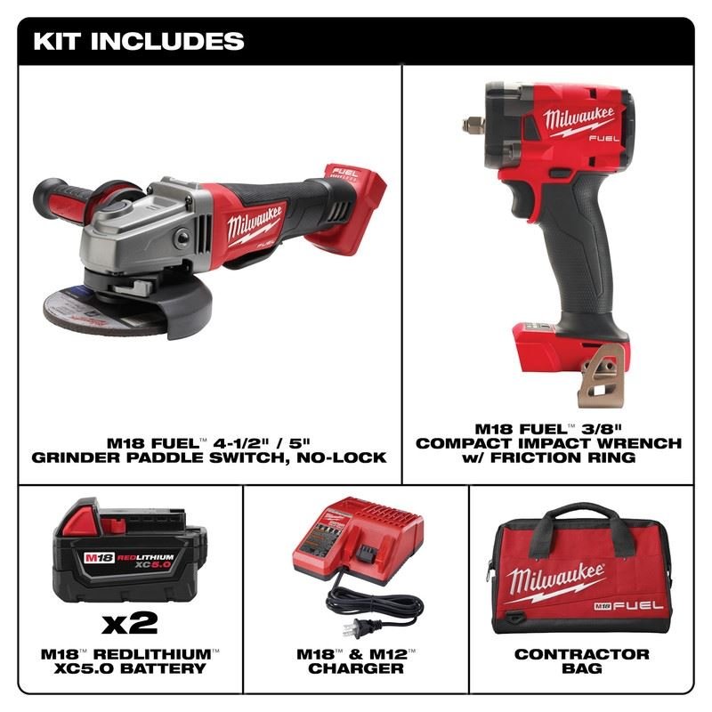 Milwaukee 2991 - 22 M18 FUEL Compact Impact Wrench and Grinder 2 Tool Combo Kit - Mississauga Hardware Centre Inc
