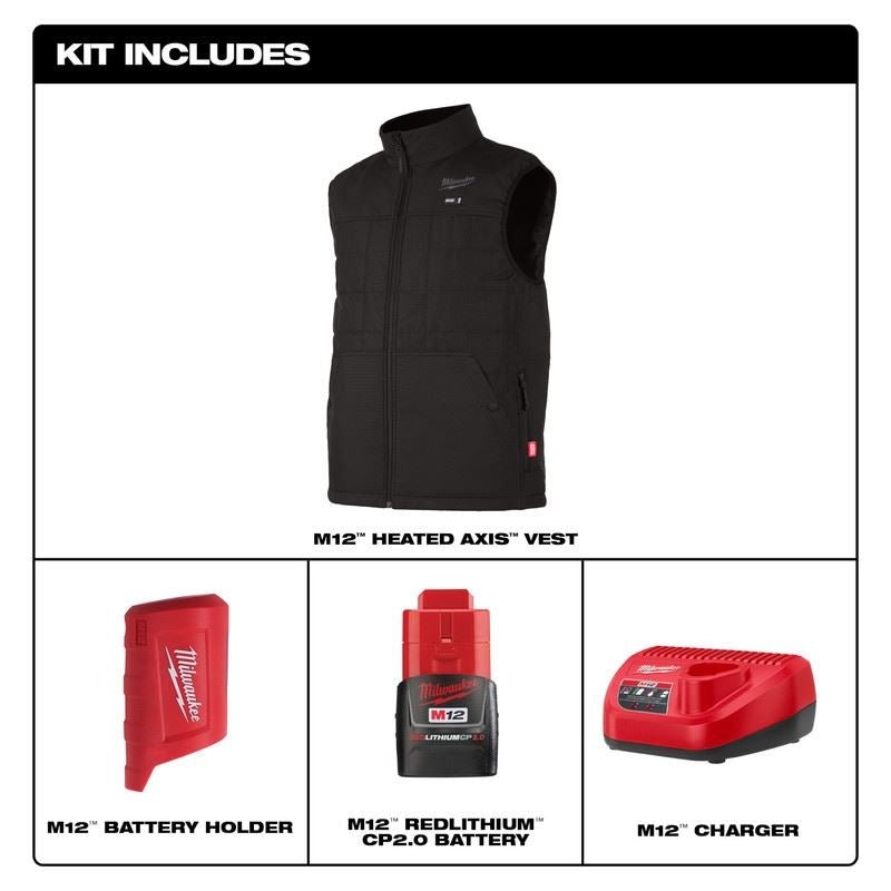 Milwaukee 305B - 21 M12 Heated AXIS Vest Kit - Black - Mississauga Hardware Centre Inc