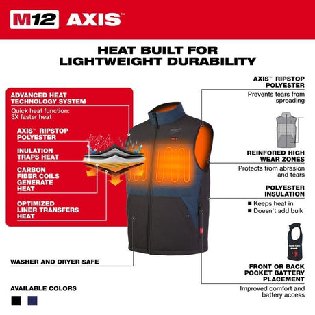 Milwaukee 305BL - 20 M12 HEATED AXIS VEST - BLUE - Mississauga Hardware Centre Inc