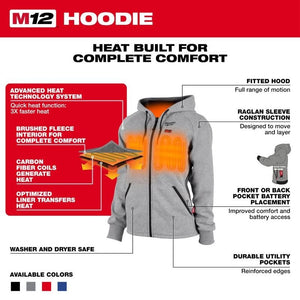 Milwaukee 336G - 21 M12 Womens Heated Hoodie - Gray - Mississauga Hardware Centre Inc