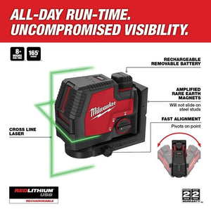 Milwaukee 3521 - 21 USB Rechargeable Green Cross Line Laser - Mississauga Hardware Centre Inc