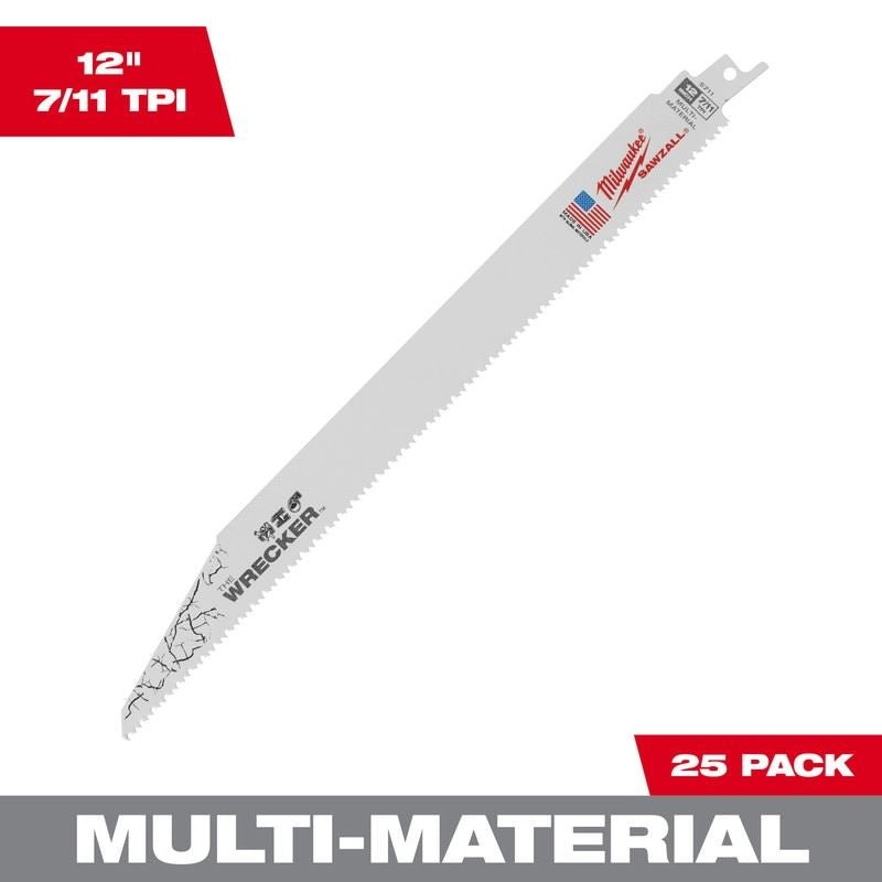 Milwaukee 48 - 00 - 8711 WRECKER Multi - Material SAWZALL Blade 12in 7/11TPI - 25pk - Mississauga Hardware Centre Inc
