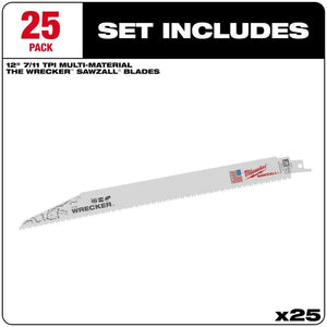 Milwaukee 48 - 00 - 8711 WRECKER Multi - Material SAWZALL Blade 12in 7/11TPI - 25pk - Mississauga Hardware Centre Inc