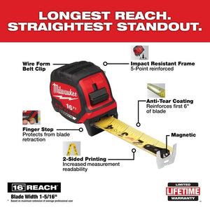 Milwaukee 48 - 22 - 0216M 16ft Wide Blade Magnetic Tape Measure - Mississauga Hardware Centre Inc