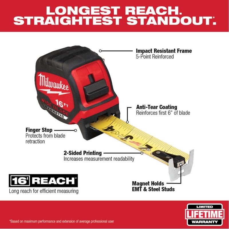Milwaukee 48 - 22 - 0216M 16ft Wide Blade Magnetic Tape Measure - Mississauga Hardware Centre Inc