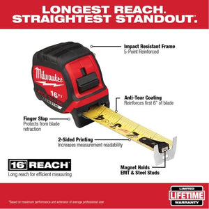 Milwaukee 48 - 22 - 0216M 16ft Wide Blade Magnetic Tape Measure - Mississauga Hardware Centre Inc