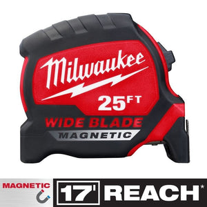 Milwaukee 48 - 22 - 0225M 25 FT Wide Blade Magnetic Tape Measure - Mississauga Hardware Centre Inc