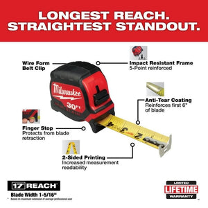 Milwaukee 48 - 22 - 0230 30FT Wide Blade Tape Measure - Mississauga Hardware Centre Inc