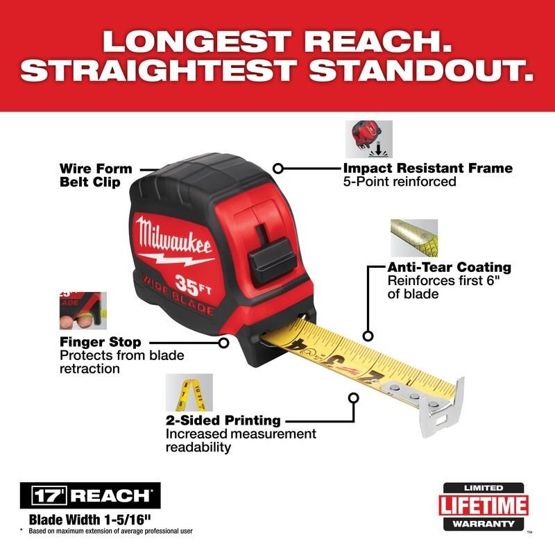 Milwaukee 48 - 22 - 0235 35FT Wide Blade Tape Measure - Mississauga Hardware Centre Inc