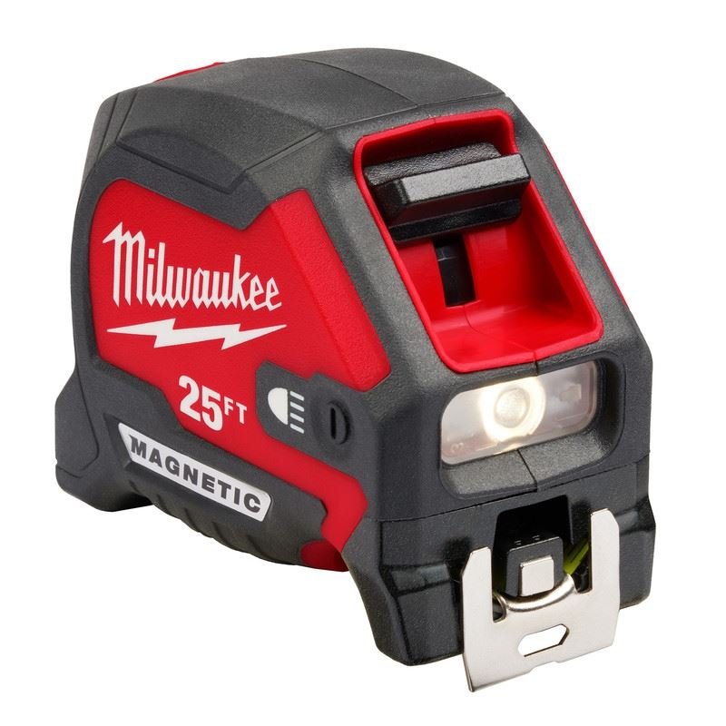 Milwaukee 48 - 22 - 0428 25ft Compact Wide Blade Magnetic Tape Measure w/ Rechargeable 100L Light - Mississauga Hardware Centre Inc