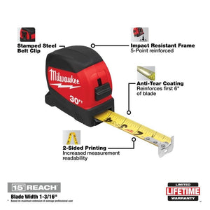 Milwaukee 48 - 22 - 0430 30FT Compact Wide Blade Tape Measure - Mississauga Hardware Centre Inc