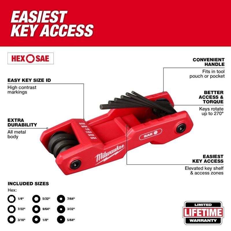 Milwaukee 48 - 22 - 2181 9 Key Folding Hex Key Set - SAE - Mississauga Hardware Centre Inc