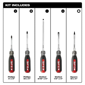 Milwaukee 48 - 22 - 2885 Cushion Grip Screwdriver Set (5 - Piece) - Mississauga Hardware Centre Inc