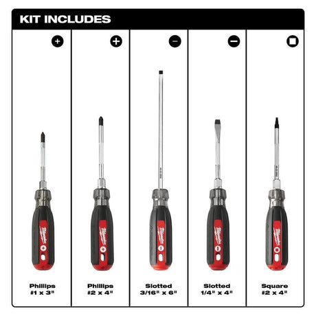 Milwaukee 48 - 22 - 2885 Cushion Grip Screwdriver Set (5 - Piece) - Mississauga Hardware Centre Inc