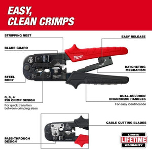 Milwaukee 48 - 22 - 3074 Ratcheting Pass - Through Crimper and Stripper - Mississauga Hardware Centre Inc