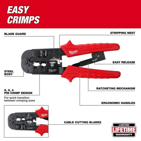Milwaukee 48 - 22 - 3076 Ratcheting Pass - Through Crimper and Stripper - Mississauga Hardware Centre Inc