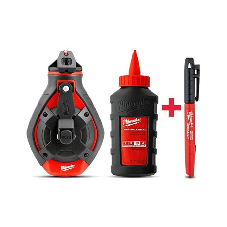 Milwaukee 48 - 22 - 3986C 100 ft. Bold Line Chalk Reel Kit with Red Chalk and Bonus Inkzall Fine Point Jobsite Marker - Mississauga Hardware Centre Inc