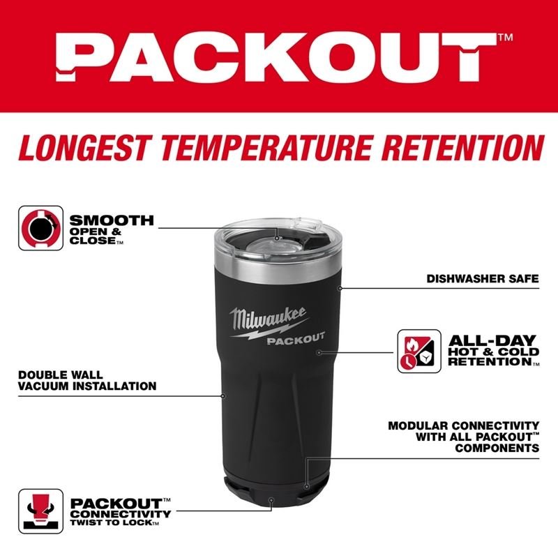 Milwaukee 48 - 22 - 8392B PACKOUT 20oz Tumbler - Black - Mississauga Hardware Centre Inc