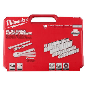 Milwaukee 48 - 22 - 9004 1/4 in Drive 50pc Ratchet and Socket Set - SAE and Metric - Mississauga Hardware Centre Inc