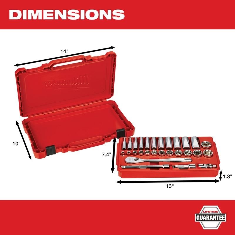 Milwaukee 48 - 22 - 9408 3/8in Drive 28pc Ratchet and Socket Set - SAE - Mississauga Hardware Centre Inc